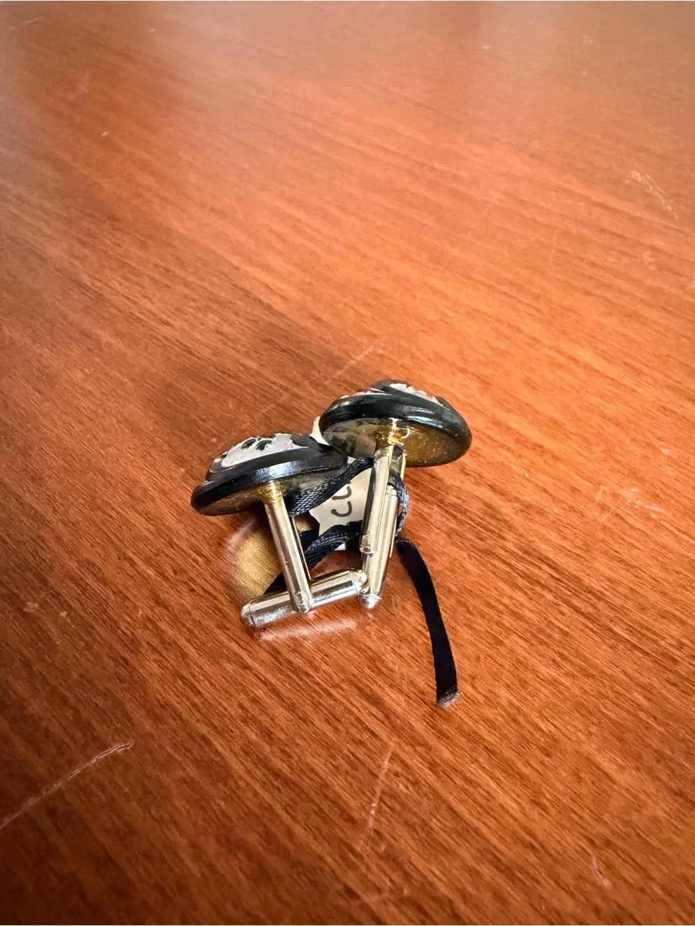 Source Unknown Black and Silver Swirl Cuff Links